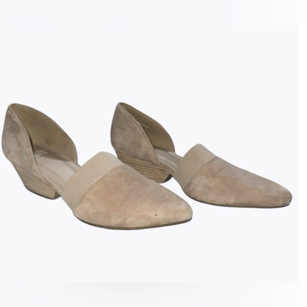Eileen Fisher Taupe Pointed-Toe Slip-On Flats with Elastic Band Size 8